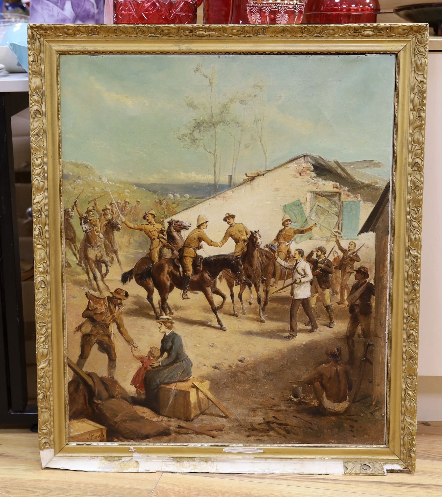 A. Russell, oil on canvas, 'The Relief of Ladysmith', signed and dated 1911, 75 x 62cm